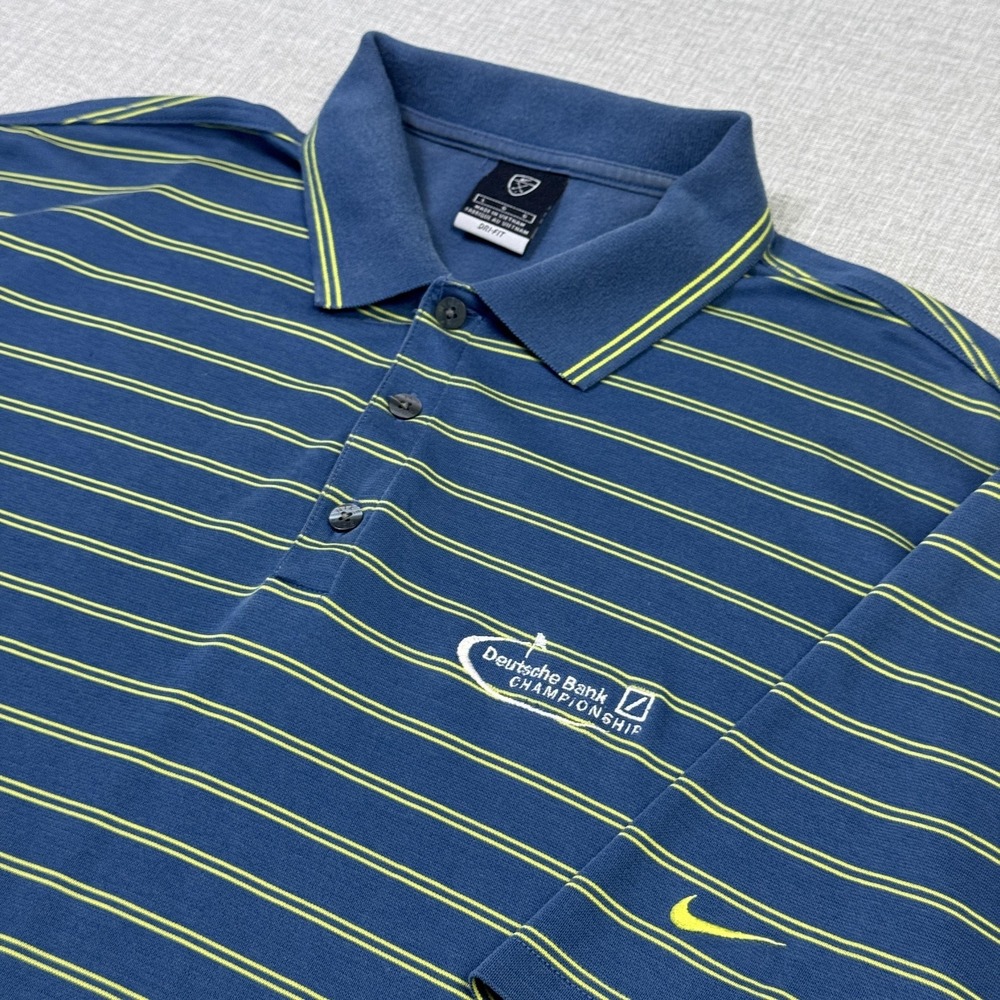 Nike Polo Shirt Mens‎ Large Blue Short Sleeve Striped Golf Dri-FIT Performance